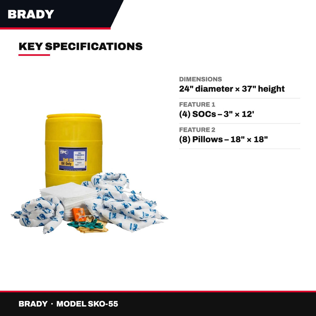 Brady SKO-55 – Oil Only Spill Kit 55 Gal