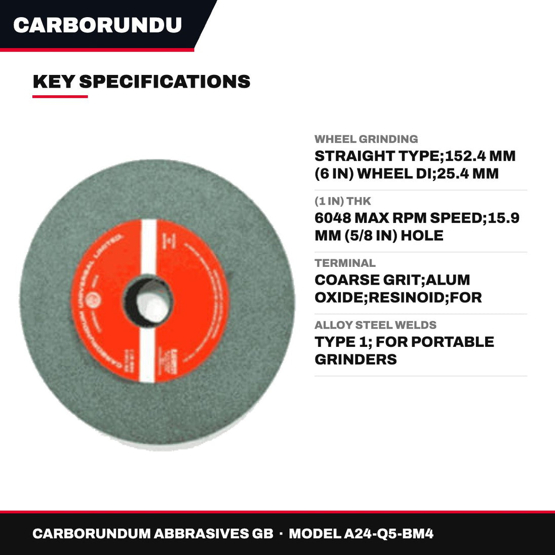 Carborundum Abbrasives Gb A24-Q5-BM4 – Wheel Grinding – Straight Type, 152.4 Mm (6 In) Wheel Di