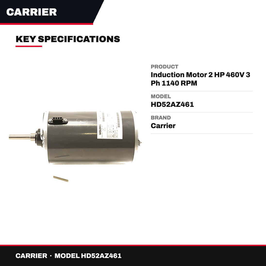 Carrier HD52AZ461 – Induction Motor 2 HP 460V 3 Ph 1140 RPM