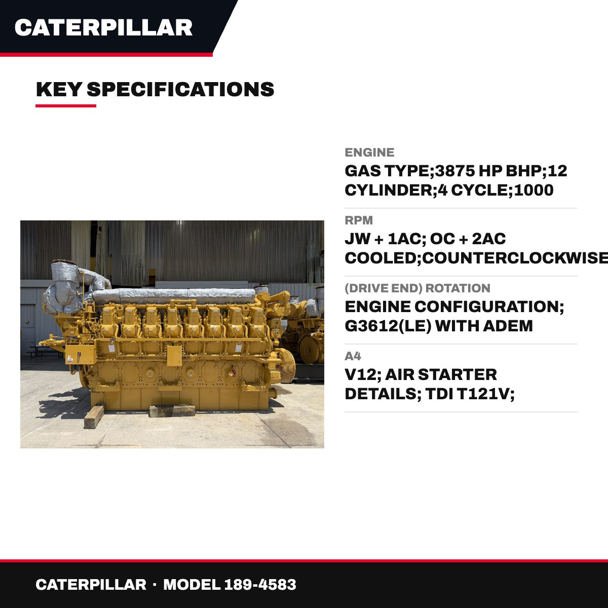 Caterpillar 189-4583 – Engine – Gas Type, 3875 Hp Bhp