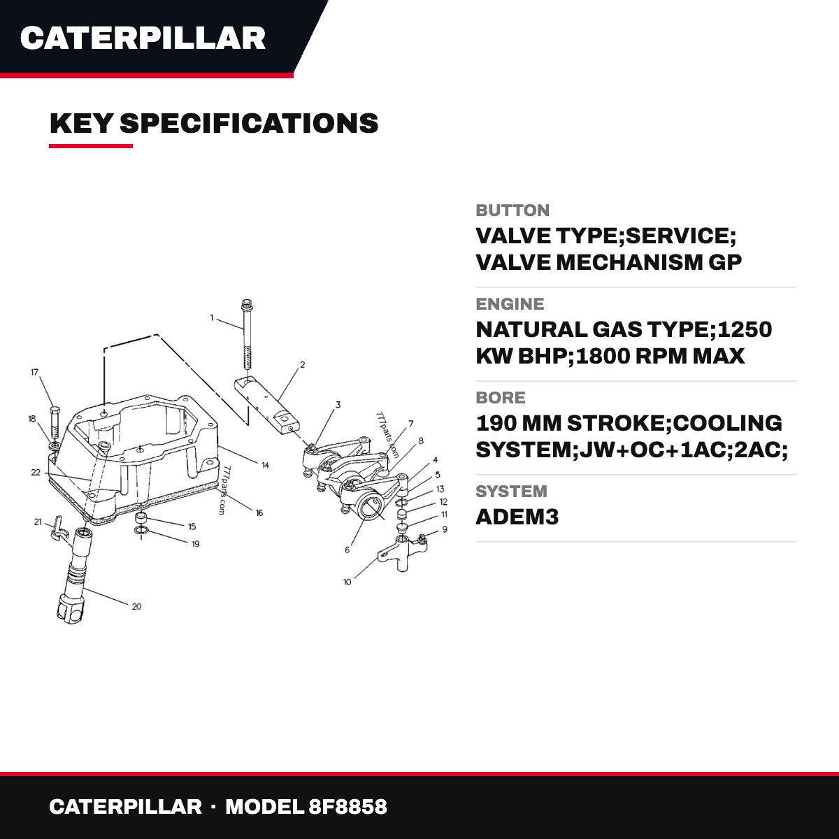 Caterpillar 8F8858 – Button – Valve Type, Service