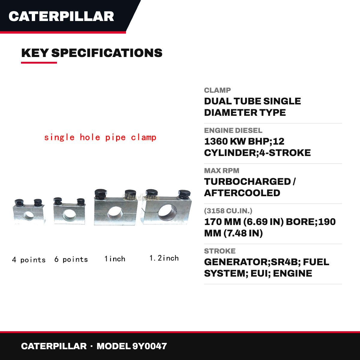 Caterpillar 9Y0047 – Clamp – Dual Tube Single Diameter Type