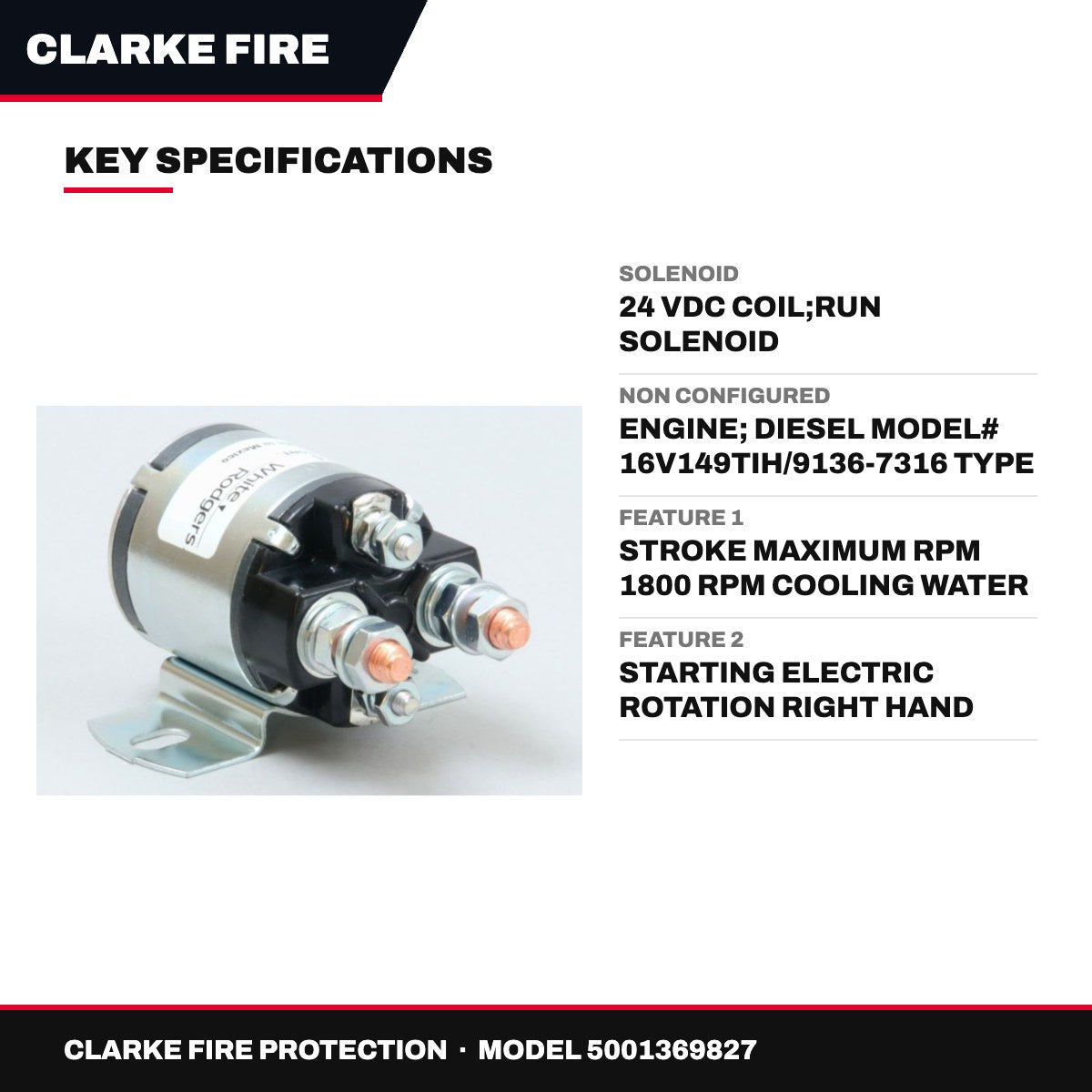Clarke Fire Protection 5001369827 – Solenoid – 24 Vdc Coil, Run Solenoid