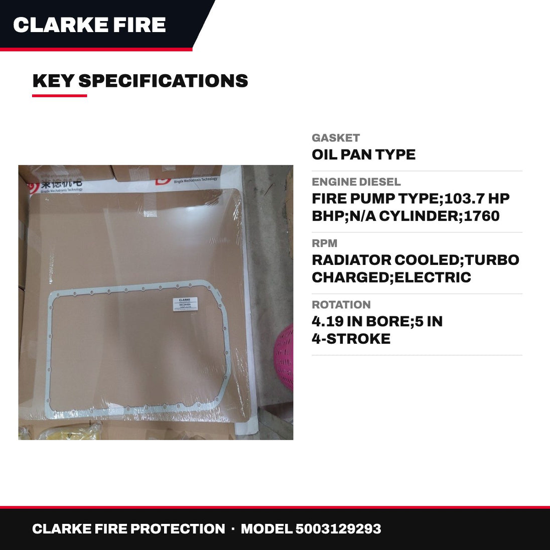 Clarke Fire Protection 5003129293 – Gasket – Oil Pan Type