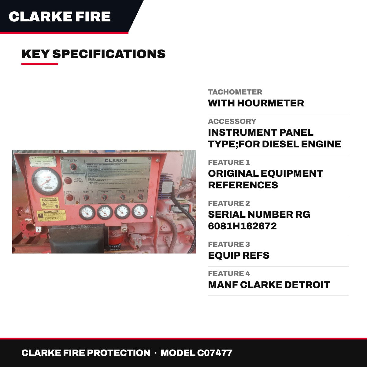Clarke Fire Protection C07477 – Tachometer – With Hourmeter