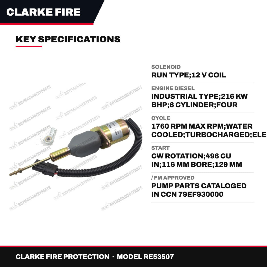 Clarke Fire Protection RE53507 – Solenoid – Run Type, 12 V Coil