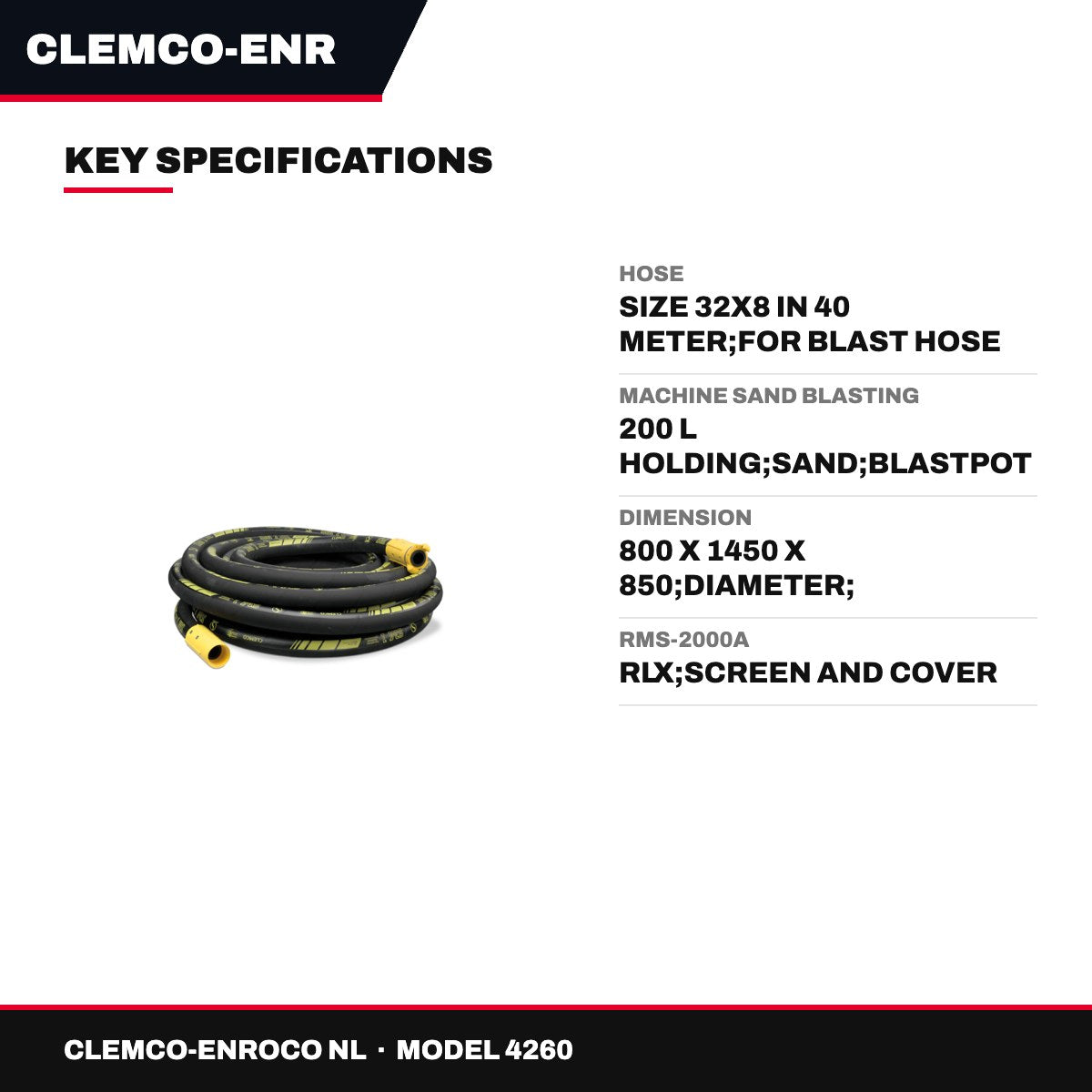 Clemco-Enroco Nl 4260 – Hose – Size 32X8 In 40 Meter, For Blast Hose Hose