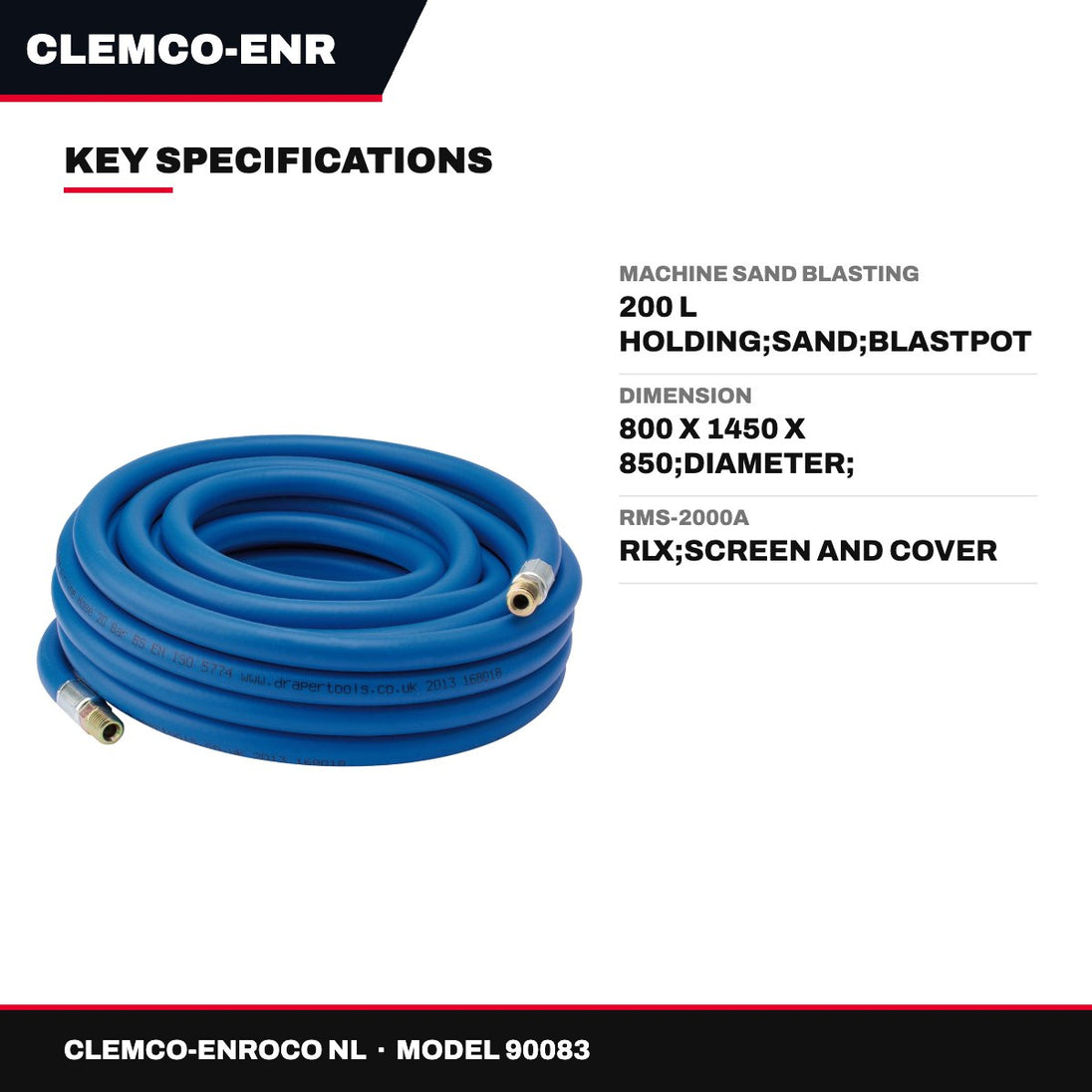 Clemco-Enroco Nl 90083 – Hose – Size 1/4 X 1/4 6Mm 40 Meter, For Twinhose Hose