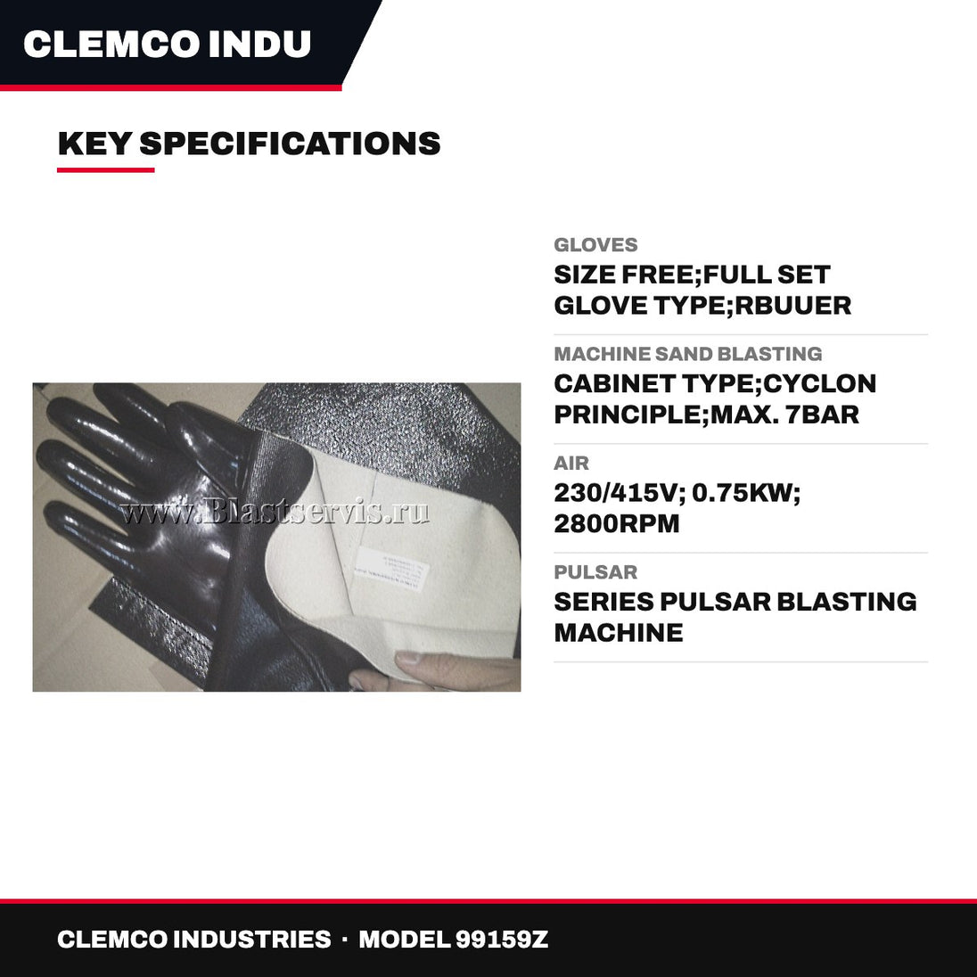 Clemco Industries 99159Z – Gloves – Size Free, Full Set Glove Type