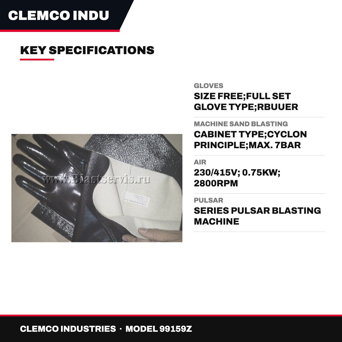 Clemco Industries 99159Z – Gloves – Size Free, Full Set Glove Type