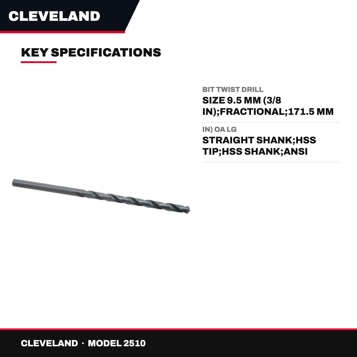 Cleveland 2510 – Bit Twist Drill – Size 9.5 Mm (3/8 In), Fractional