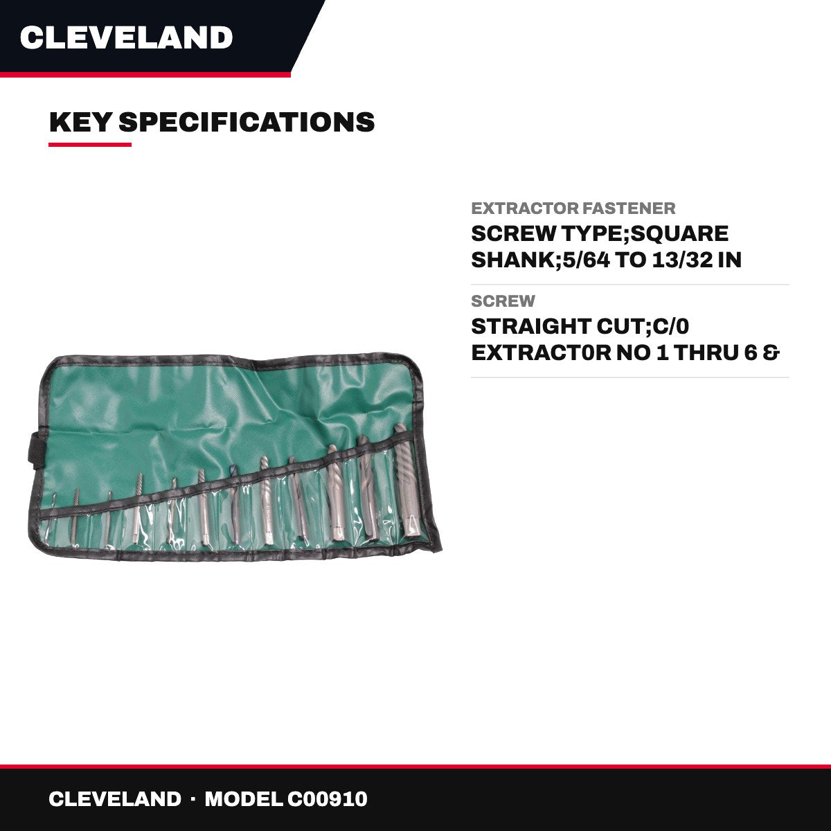 Cleveland C00910 – Extractor Fastener – Screw Type, Square Shank
