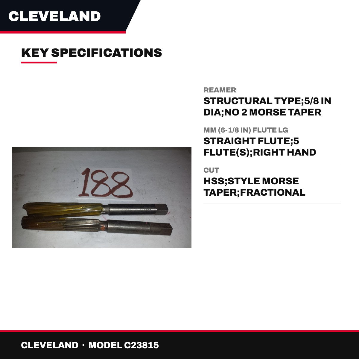 Cleveland C23815 – Reamer – Structural Type, 5/8 In Dia