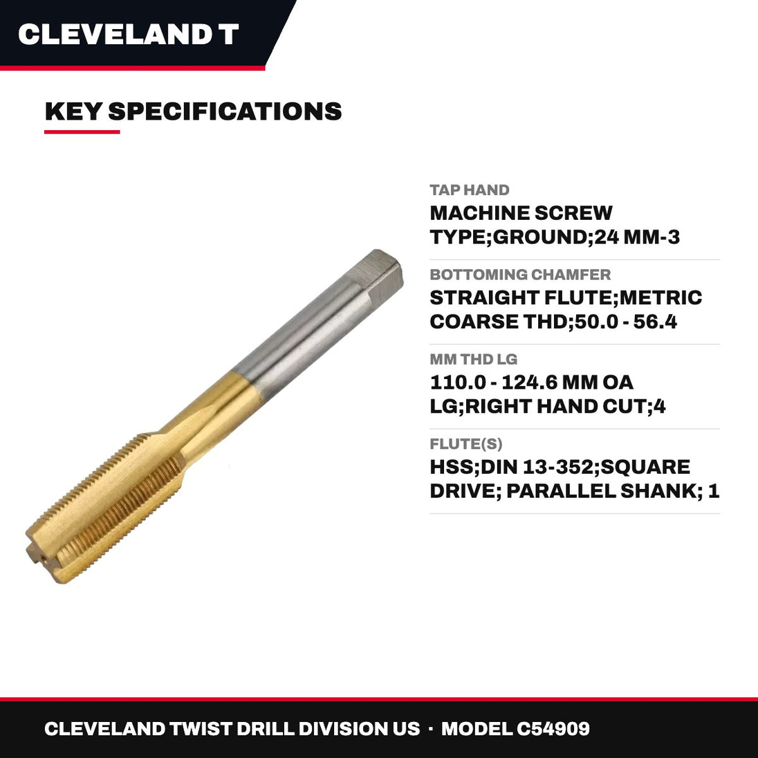 Cleveland Twist Drill Division Us C54909 – Tap Hand – Machine Screw Type, Ground