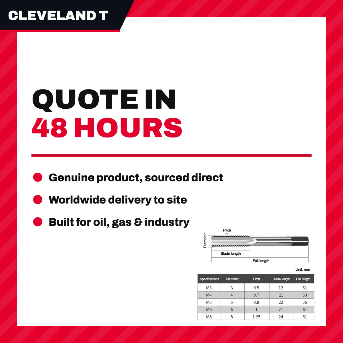 Cleveland Twist Drill Division Us C54955 – Tap Hand – Machine Screw Type, Ground