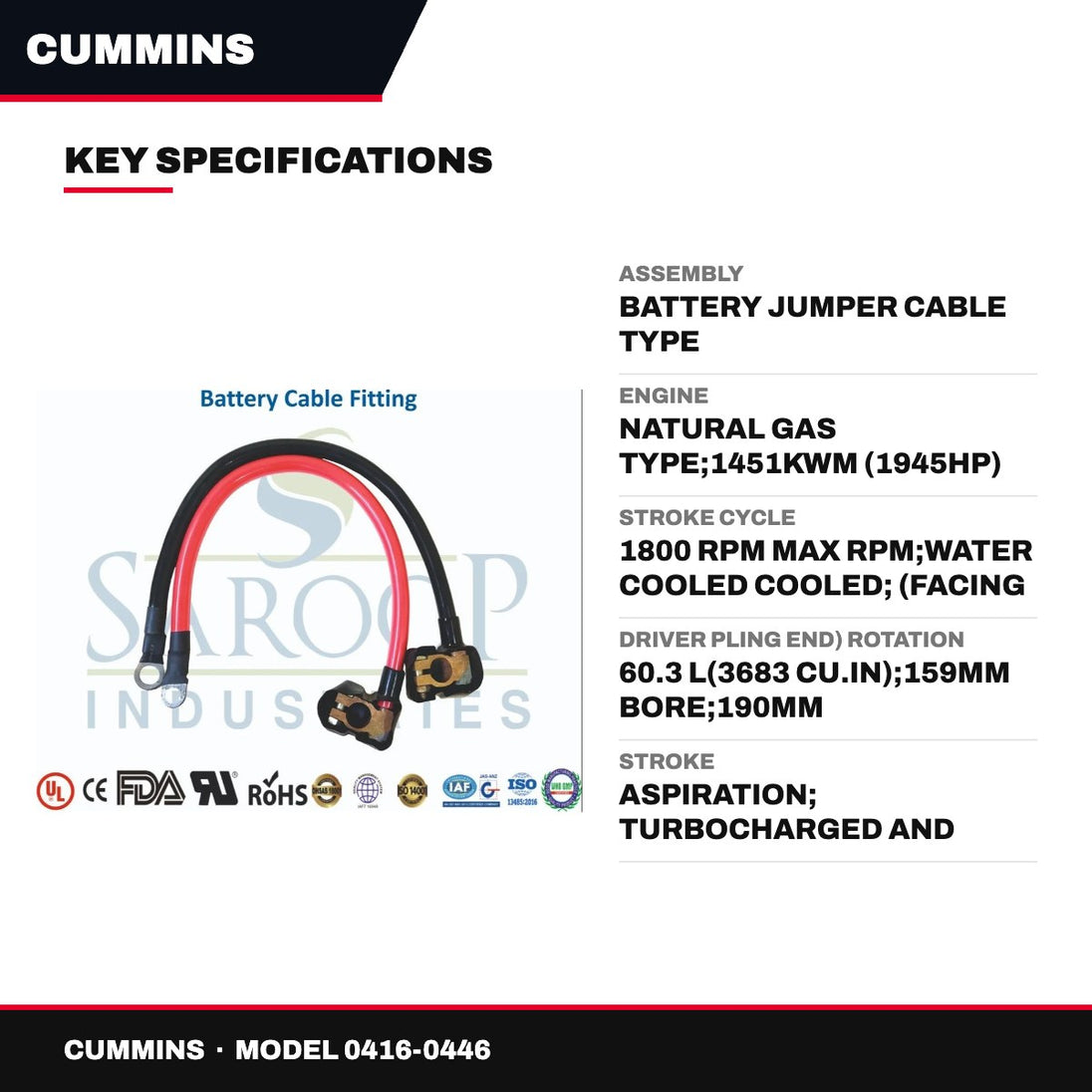 Cummins 0416-0446 – Assembly – Battery Jumper Cable Type