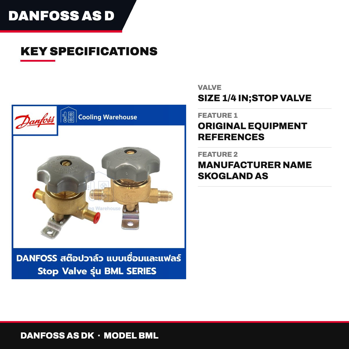 Danfoss As Dk BML – Valve – Size 1/4 In, Stop Valve
