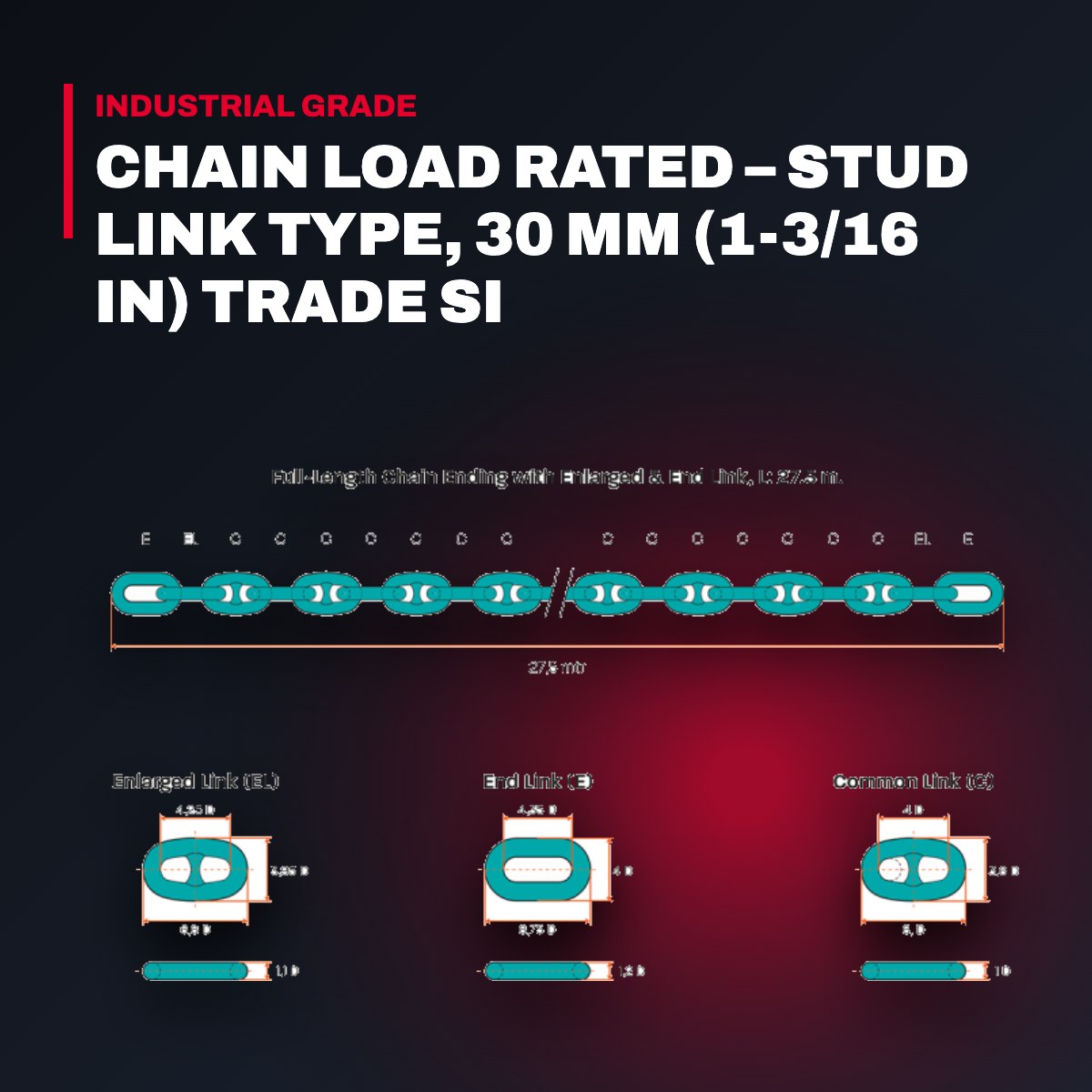 Davaine Chaines Fr CE030Q3-DT100-101 – Chain Load Rated – Stud Link Type, 30 Mm (1-3/16 In) Trade Si