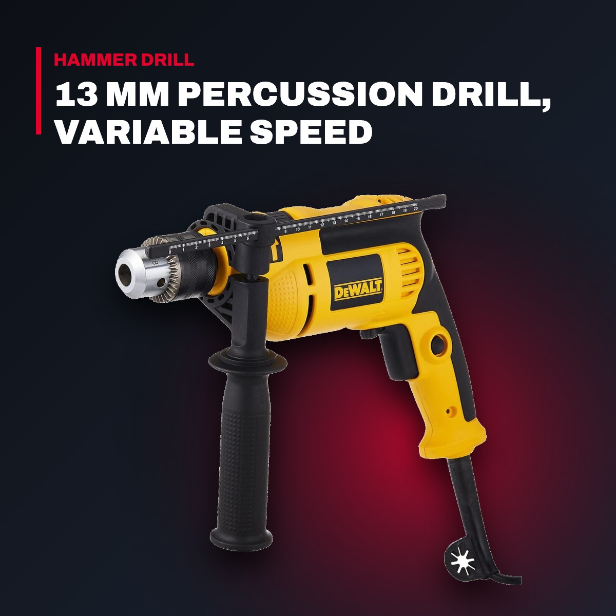 DeWalt 13 mm Percussion Drill, Variable Speed