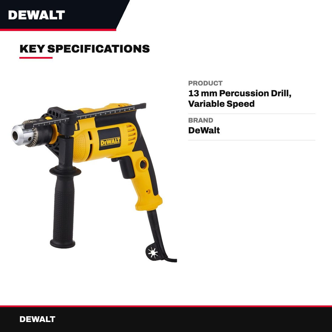 DeWalt 13 mm Percussion Drill, Variable Speed