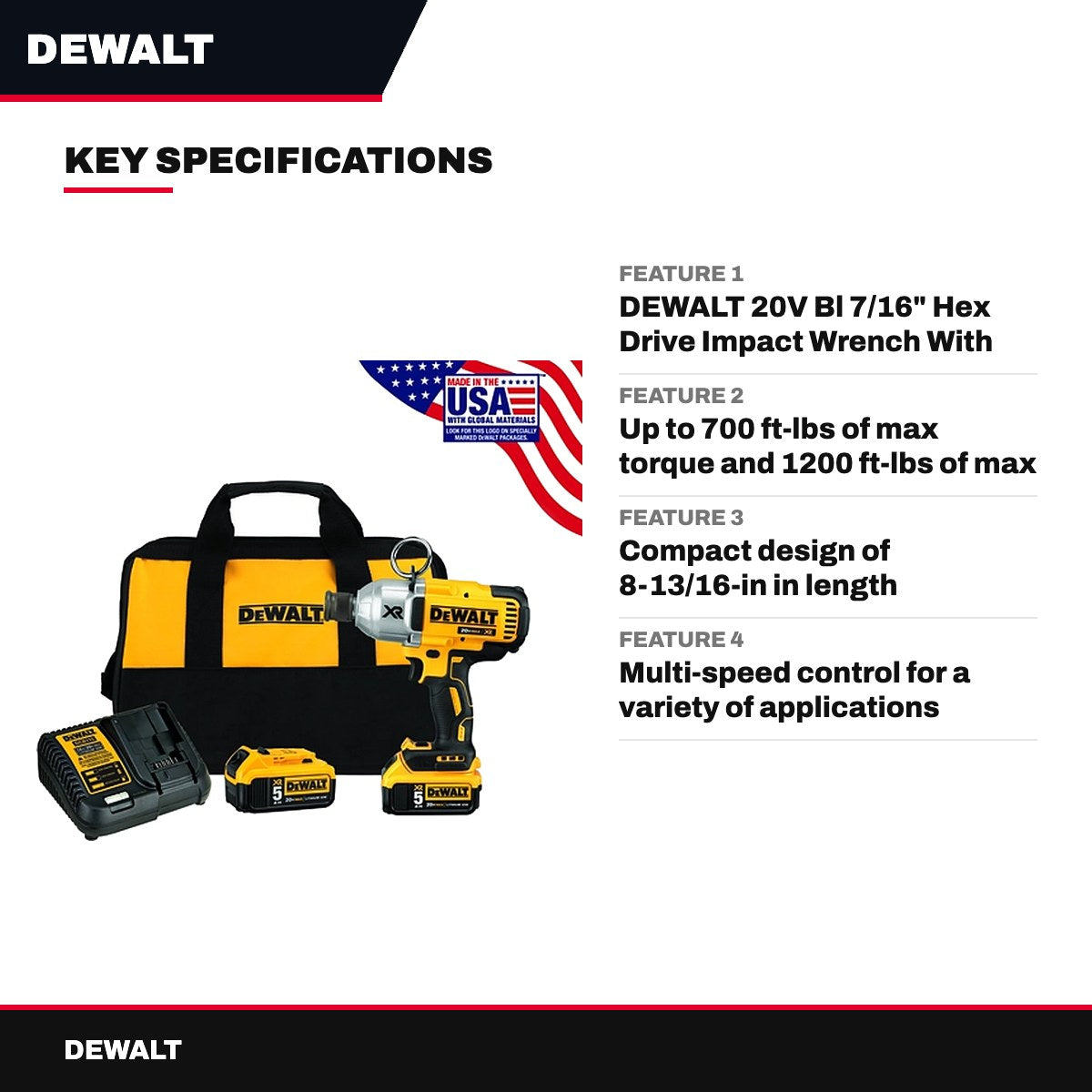 DeWalt 20V Brushless 7/16" Hex Impact Wrench Kit with Accessories