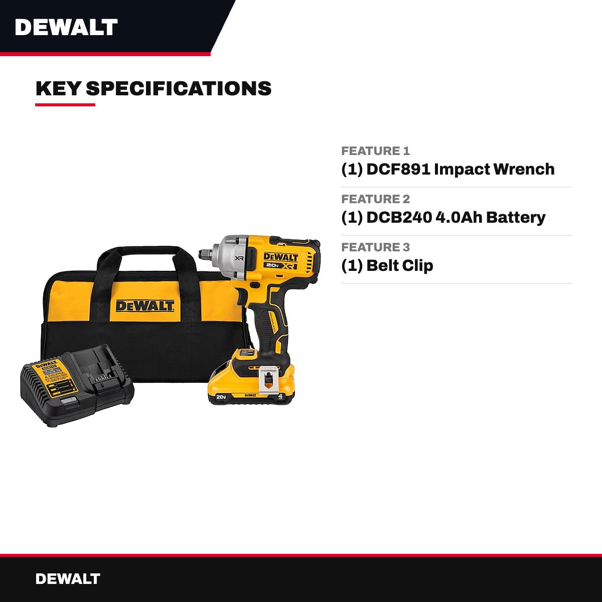 DeWalt 20V MAX XR 1/2" Mid-Range Impact Wrench Kit with Hog Ring Anvil, 2 Batteries