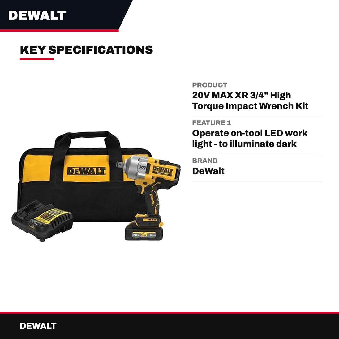 DeWalt 20V MAX XR 3/4" High Torque Impact Wrench Kit