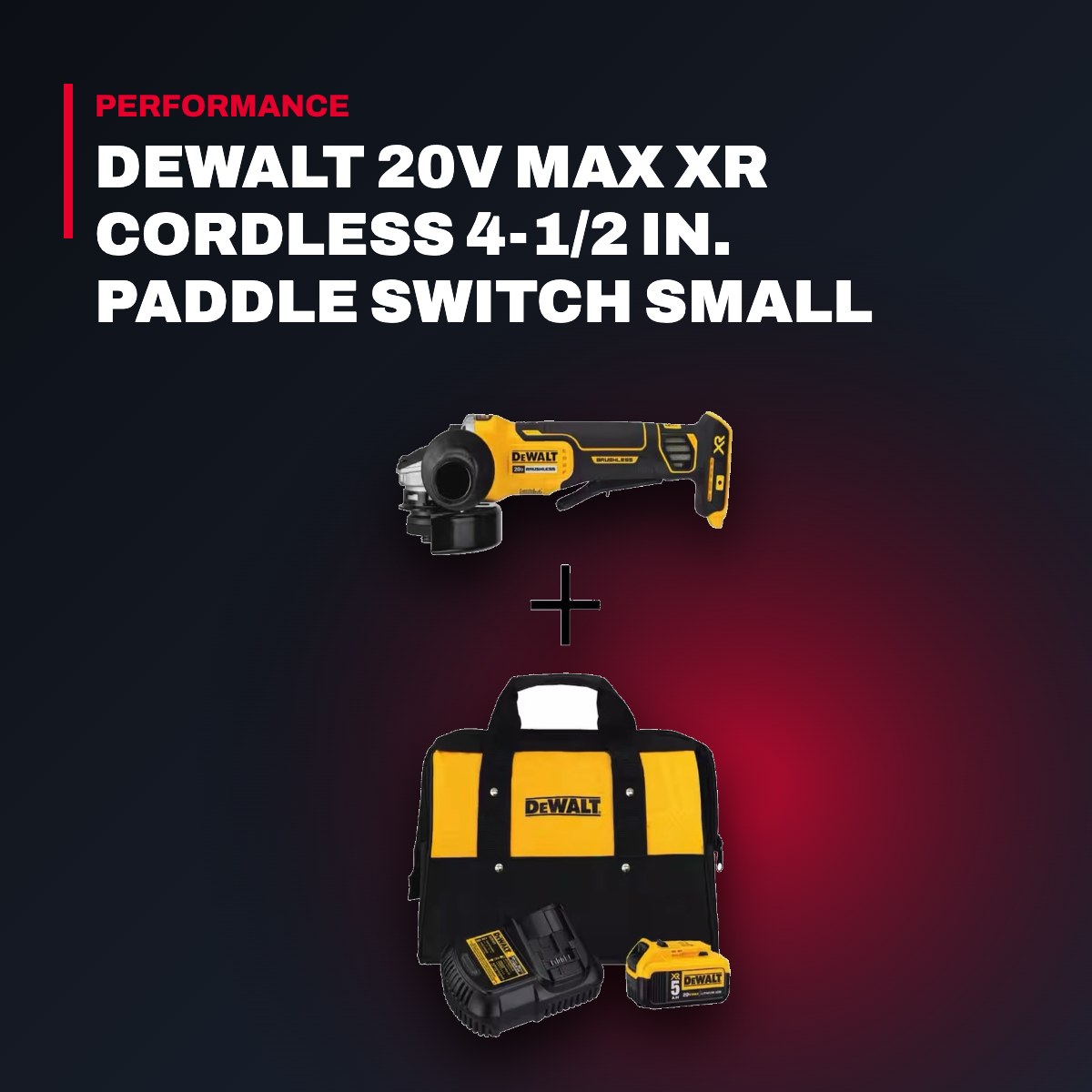 DeWalt 20V MAX XR 4-1/2" Paddle Switch Angle Grinder Kit, 3 Batteries (6.0Ah, 5.0Ah, 4.0Ah)