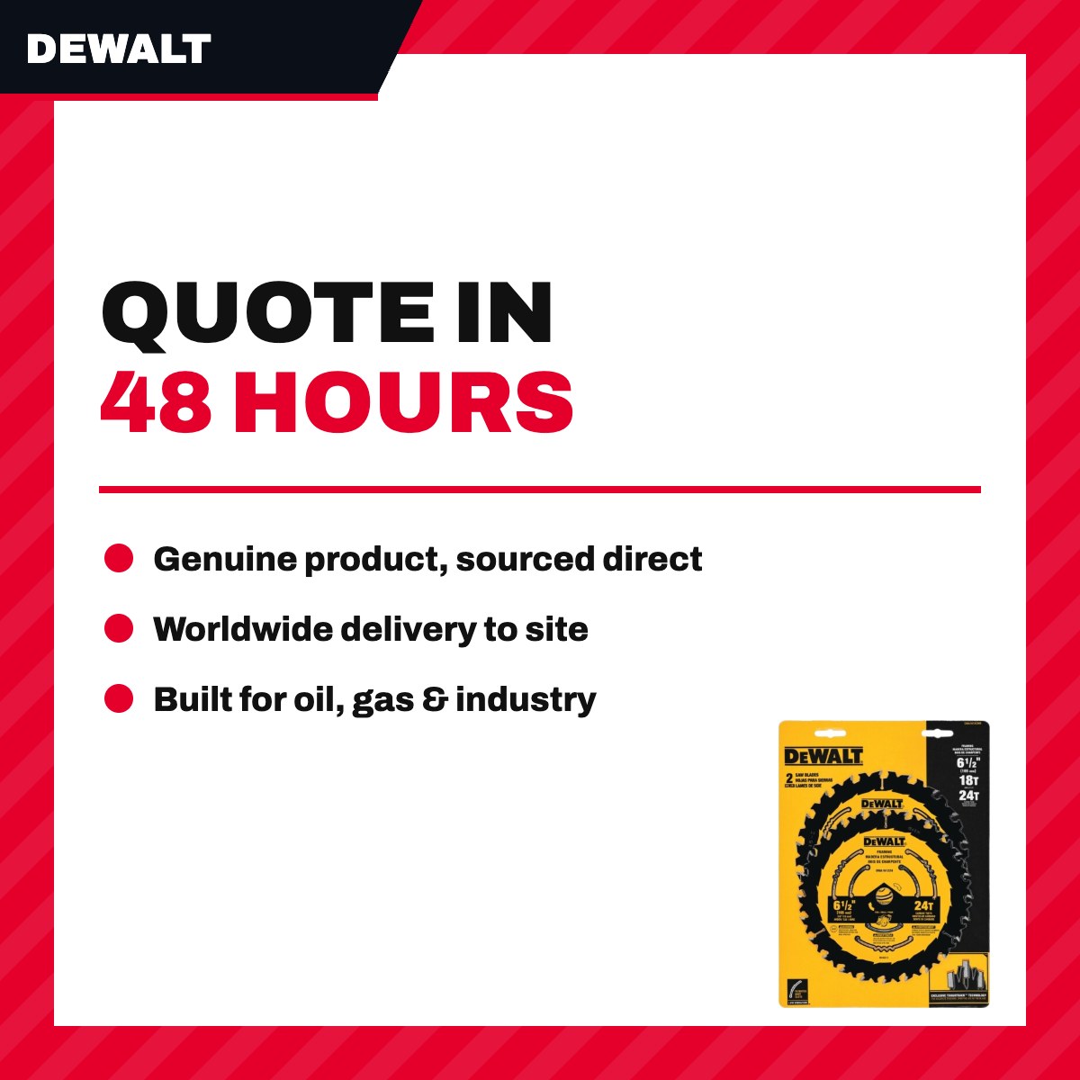 DeWalt – 6-1/2 In. D X 5/8 In. Tungsten Carbide Circular Saw Blade 24 Teeth 1 Pk