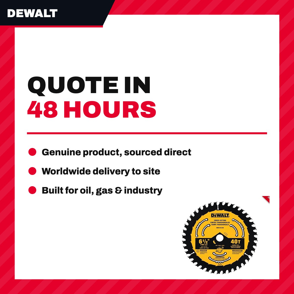 DeWalt Tungsten Carbide Circular Saw Blade 6-1/2", 40 Teeth