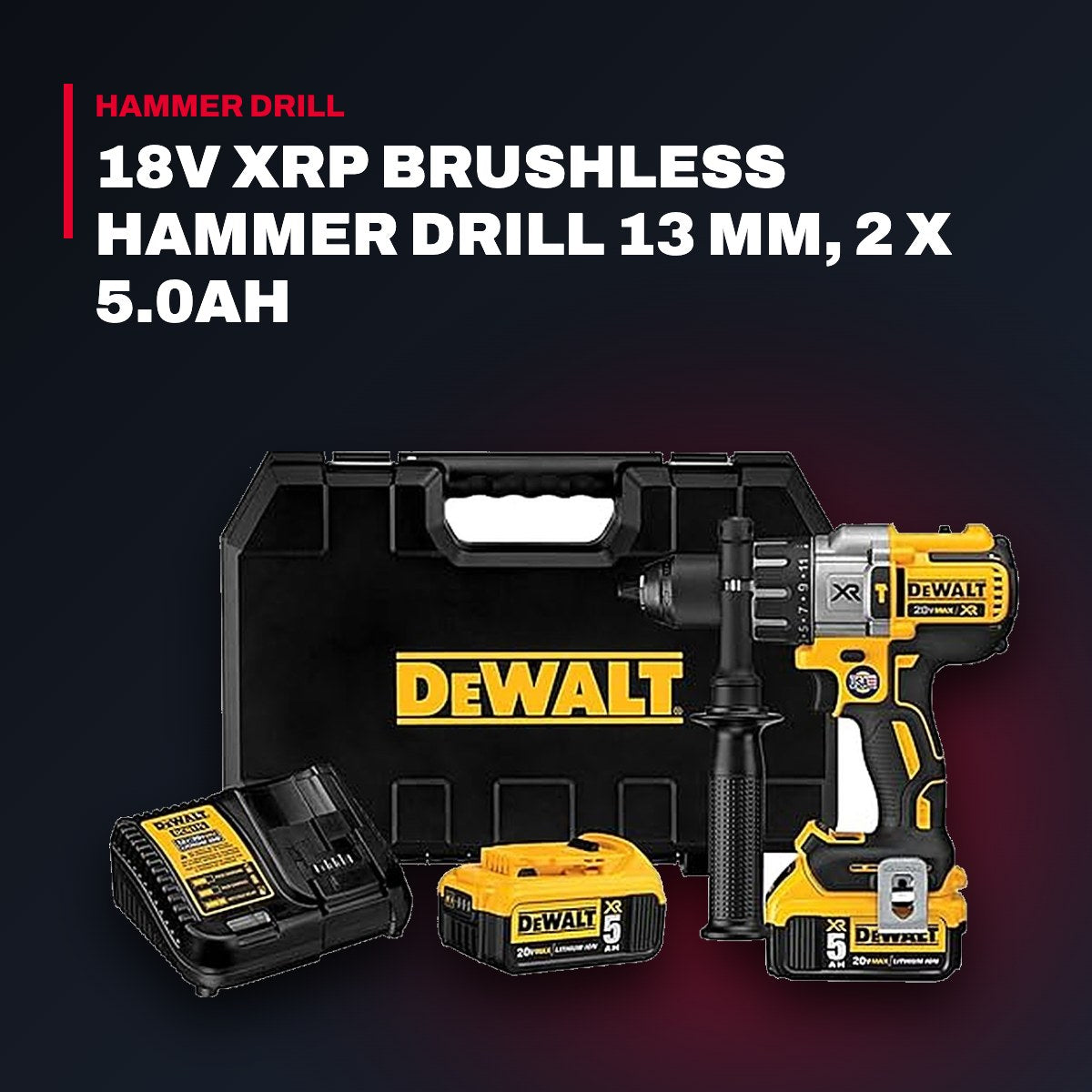 DeWalt DCD996P2-B5 – 18V XRP Brushless Hammer Drill 13 mm, 2 x 5.0Ah