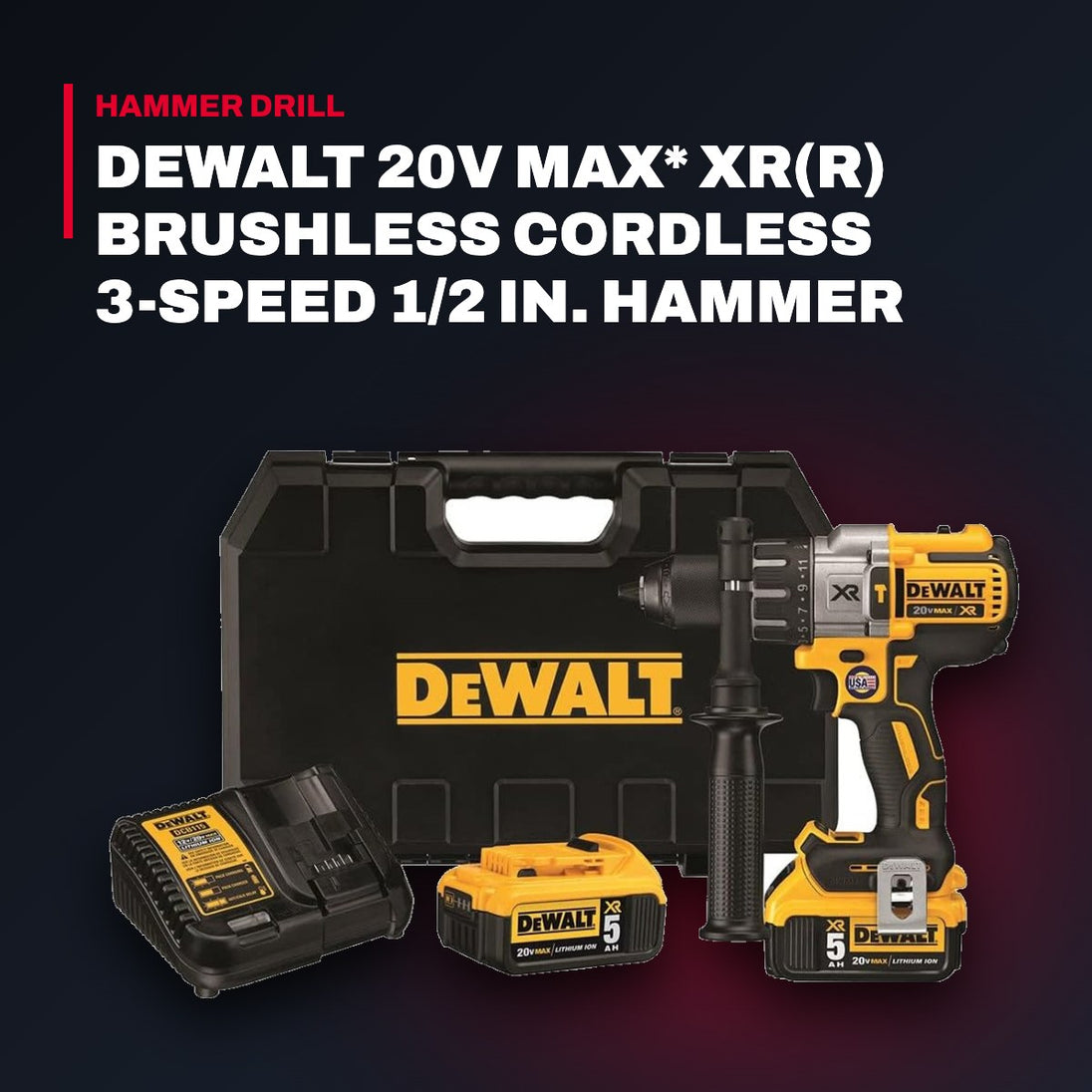 DeWalt DCD996P2 – 20V MAX XR 1/2" Brushless Hammer Drill Kit