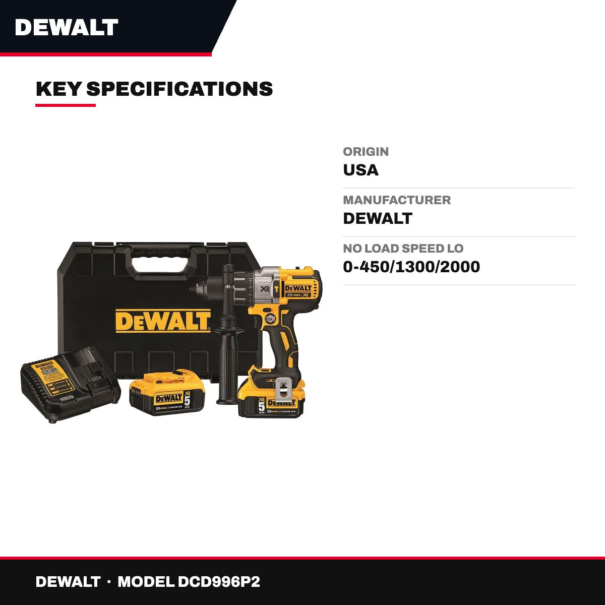 DeWalt DCD996P2 – 20V MAX XR 1/2" Brushless Hammer Drill Kit