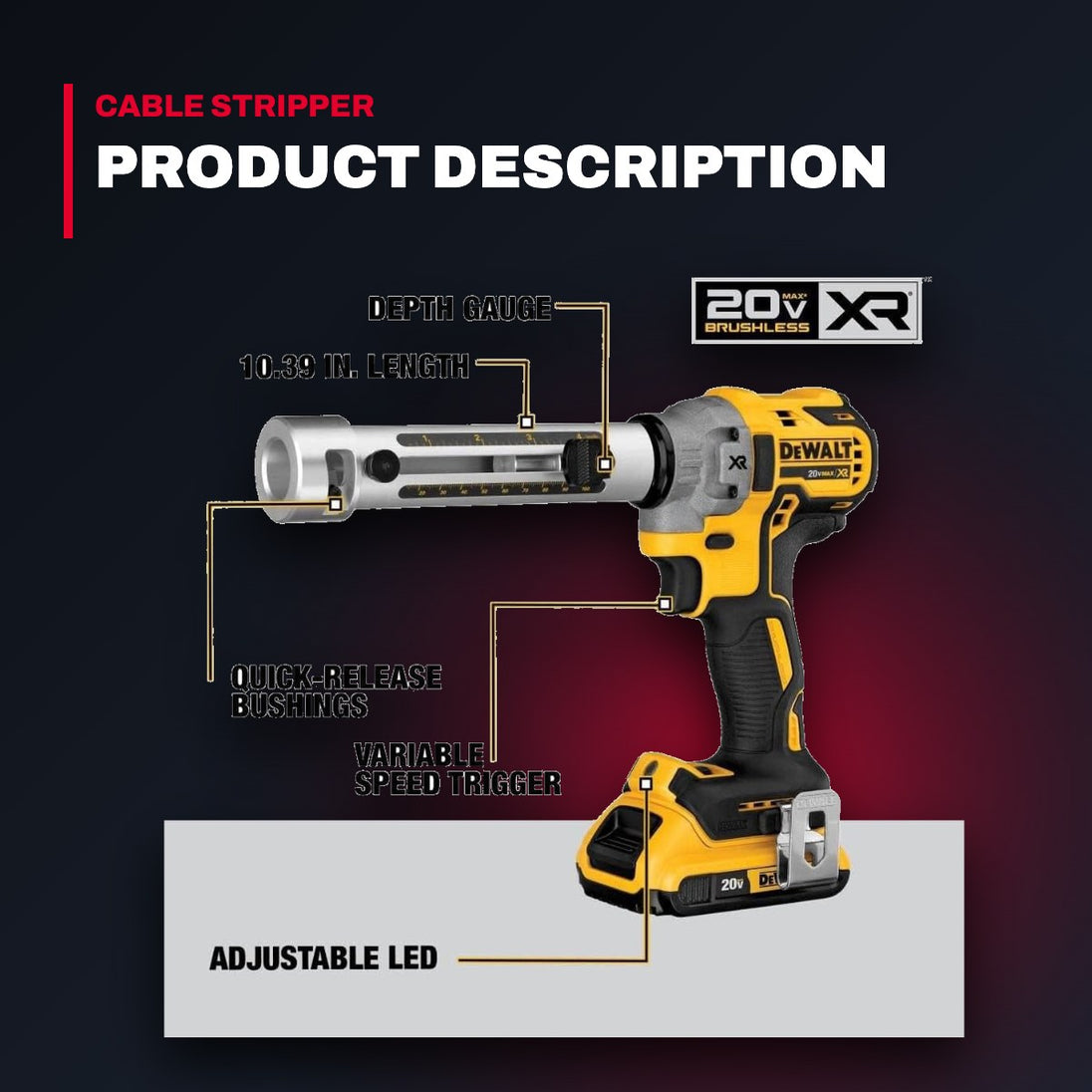 DeWalt DCE151TD1 – 20V MAX XR Cordless Cable Stripper Kit