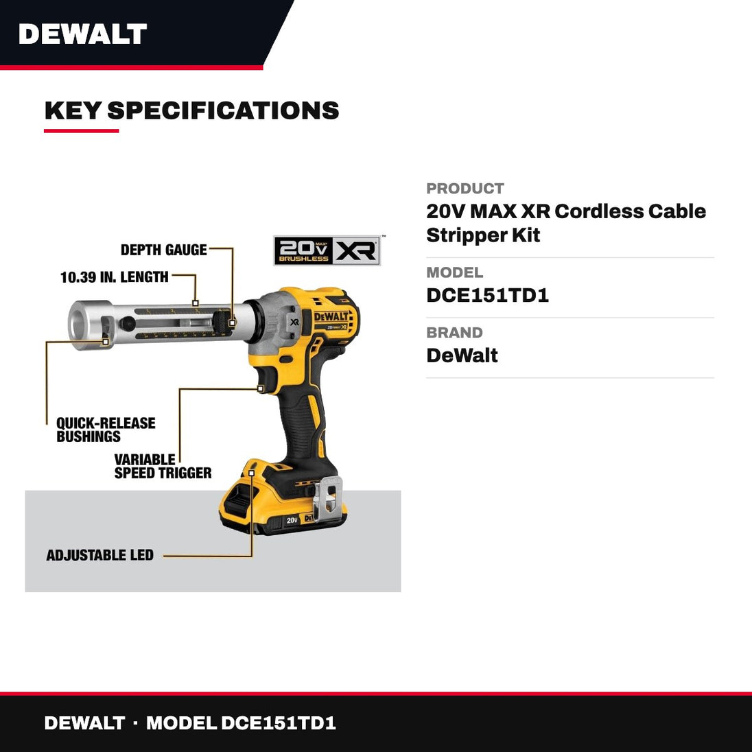 DeWalt DCE151TD1 – 20V MAX XR Cordless Cable Stripper Kit