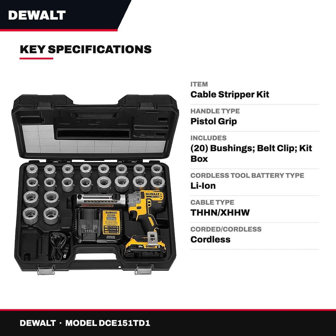 DeWalt DCE151TD1 – 20V MAX XR Cordless Cable Stripper Kit