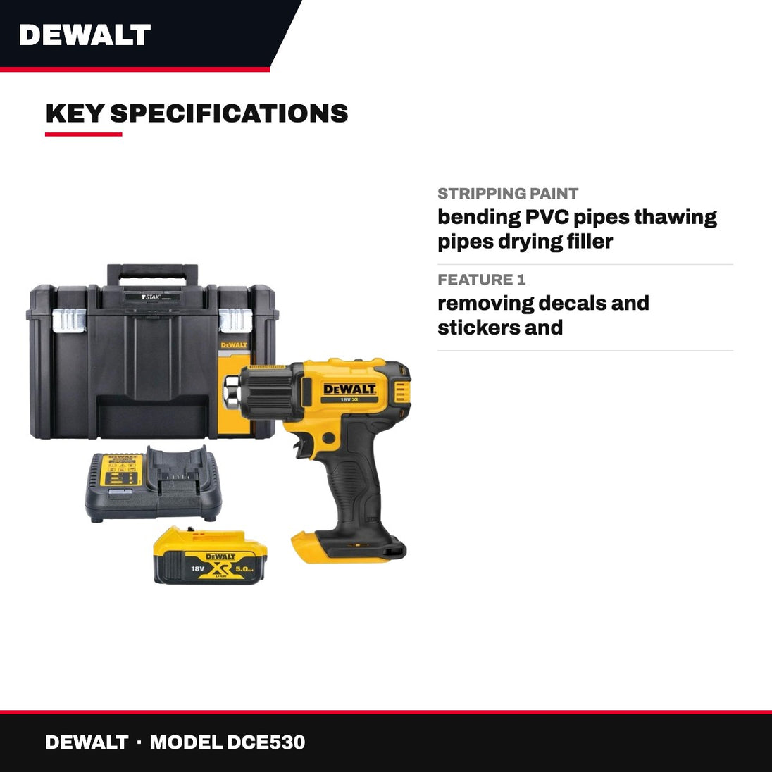 DeWalt DCE530 – 18V XR Cordless Heat Gun Kit