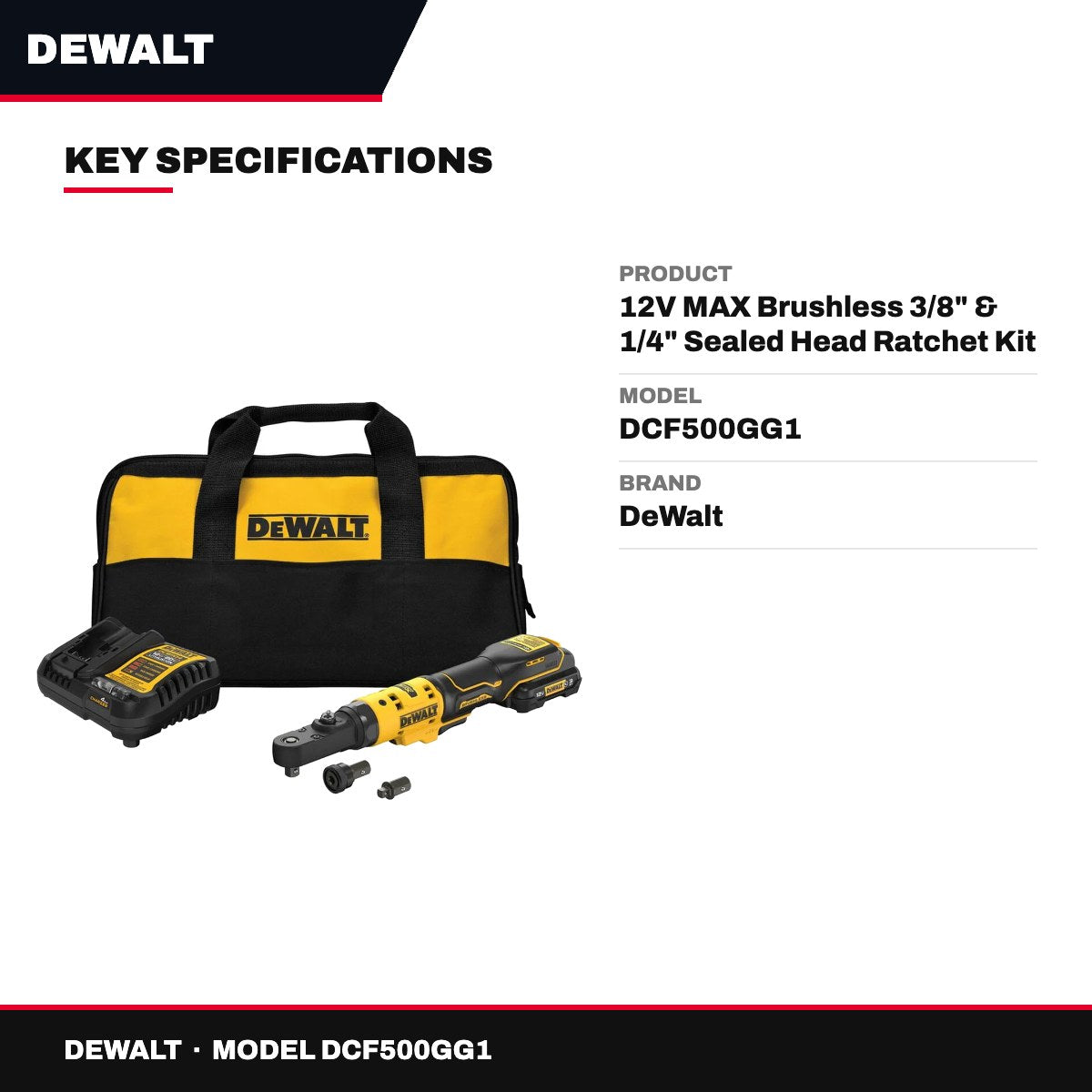 DeWalt DCF500GG1 – 12V MAX Brushless 3/8" & 1/4" Sealed Head Ratchet Kit