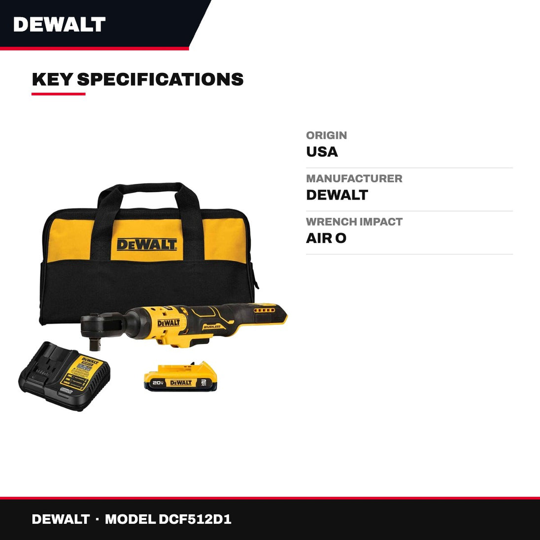 DeWalt DCF512D1 – Dewalt Atomic(T) 20V Max* Brushless Cordless 1/2 Ratchet With Dewalt Powerstack(T)