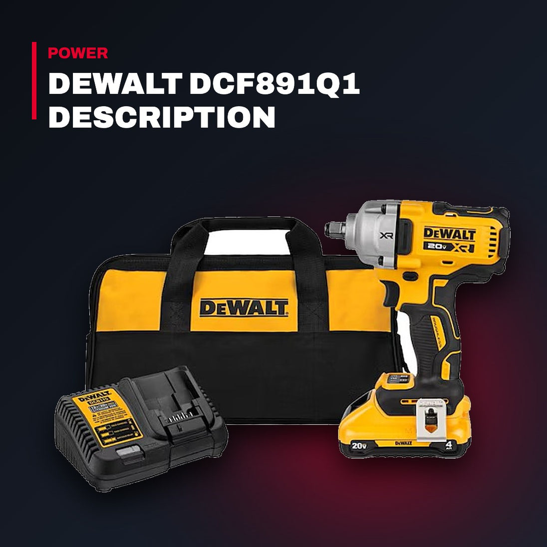DeWalt DCF891Q1 – 20V MAX XR 1/2" Mid-Range Impact Wrench Kit with Hog Ring Anvil, 1 Battery