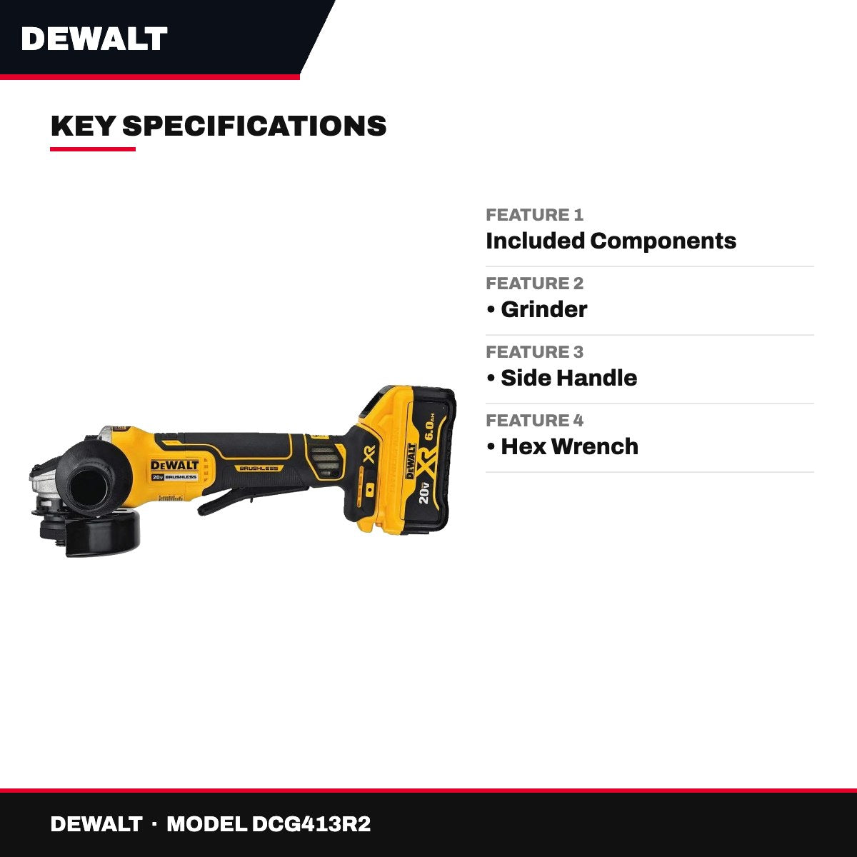 DeWalt DCG413R2 – 20V 4-1/2" Paddle Switch Angle Grinder Kit with Kickback Brake