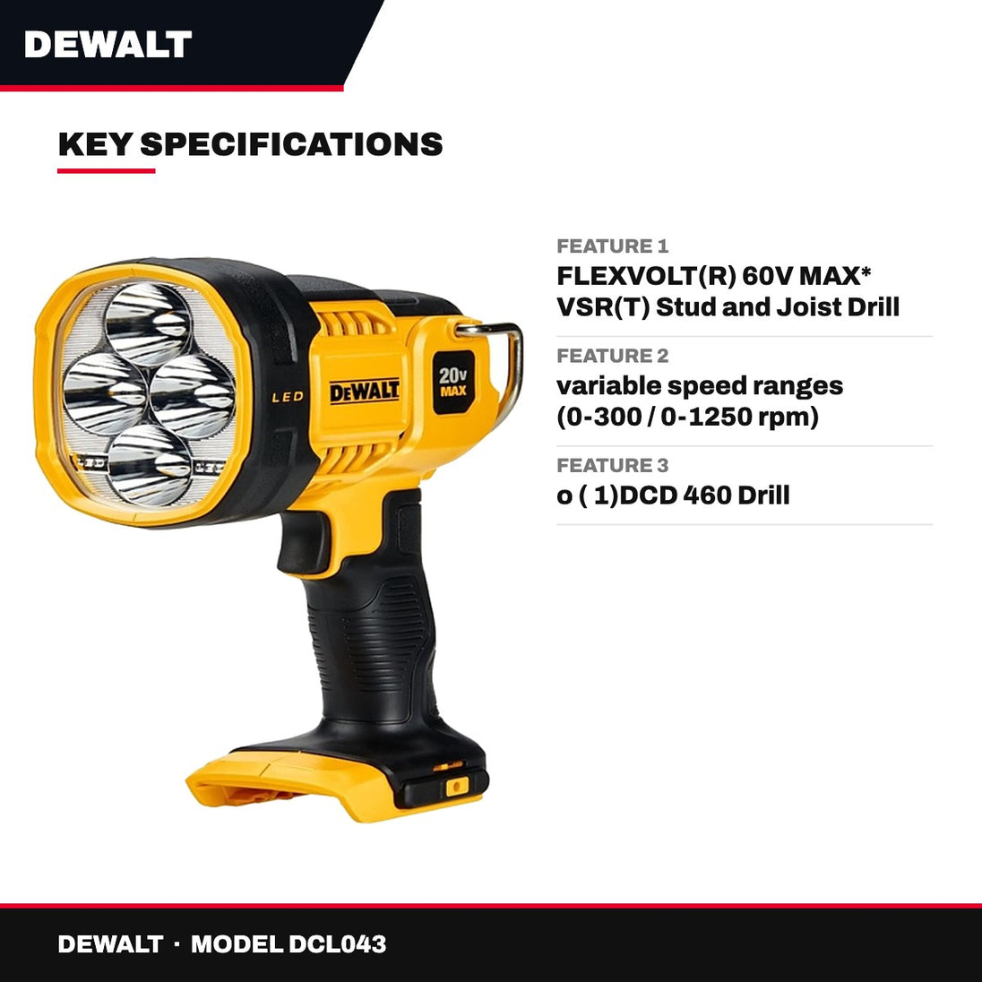 DeWalt DCL043 – 20V MAX Jobsite LED Spotlight