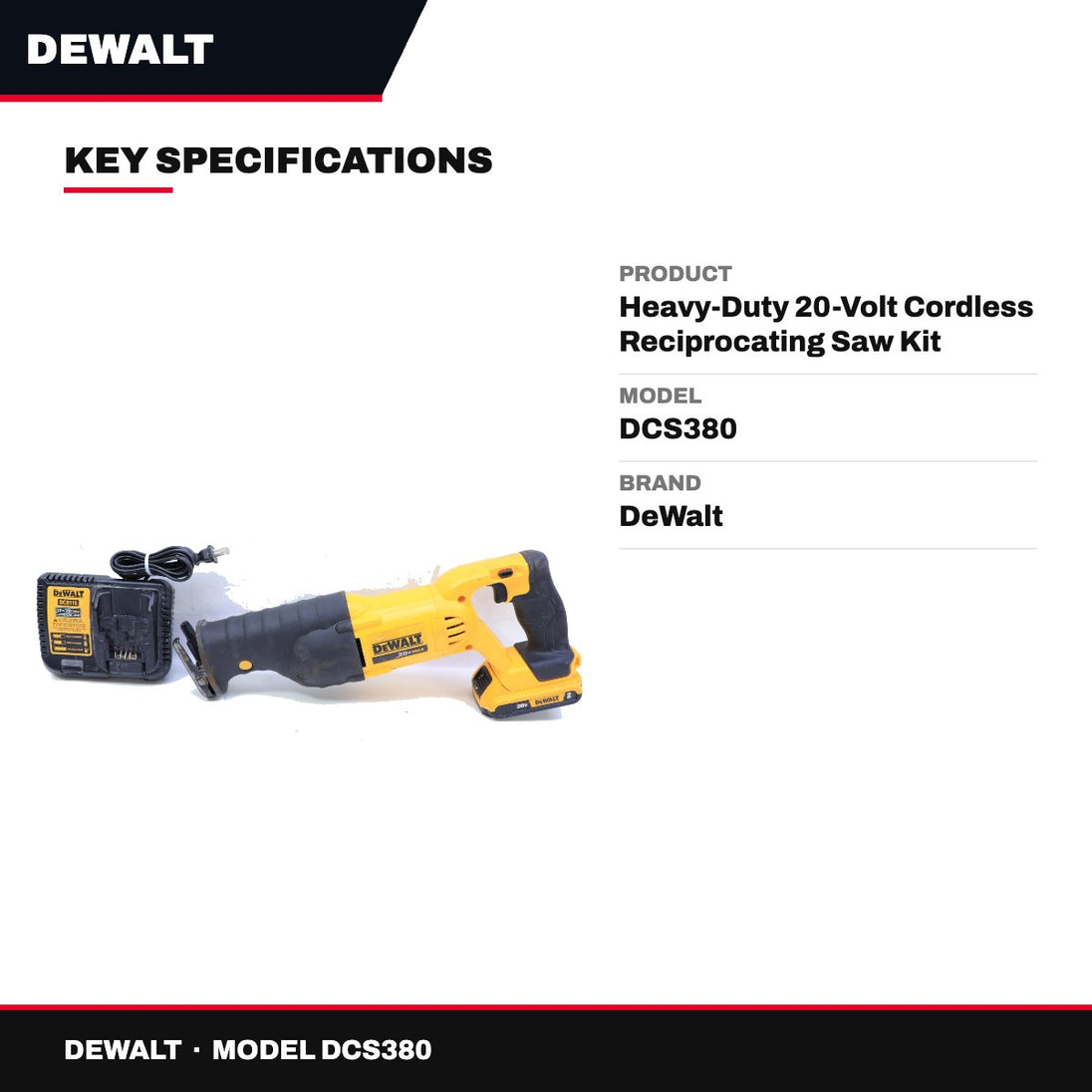 DeWalt DCS380 – Heavy-Duty 20-Volt Cordless Reciprocating Saw Kit Features A Compact And Lightweight Saw With Variable Speed –