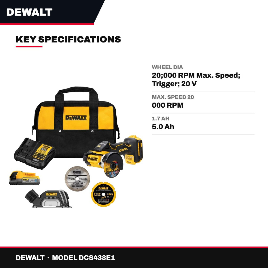 DeWalt DCS438E1 – Cordless Cut Off Kit Wi Bonus Battery – 3 In