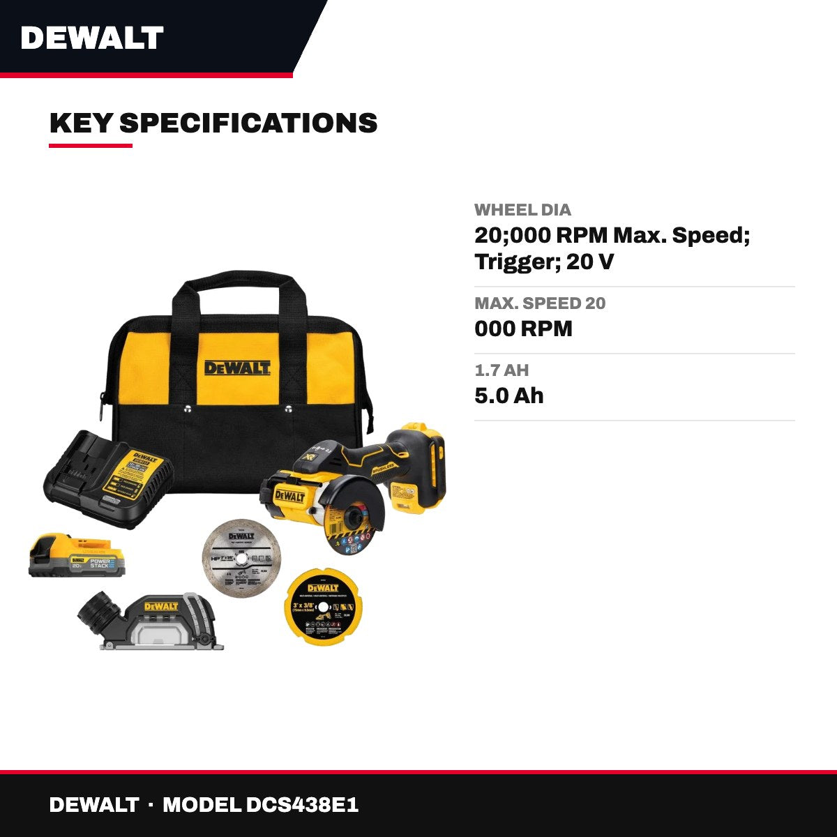DeWalt DCS438E1 – Cordless Cut Off Kit Wi Bonus Battery – 3 In