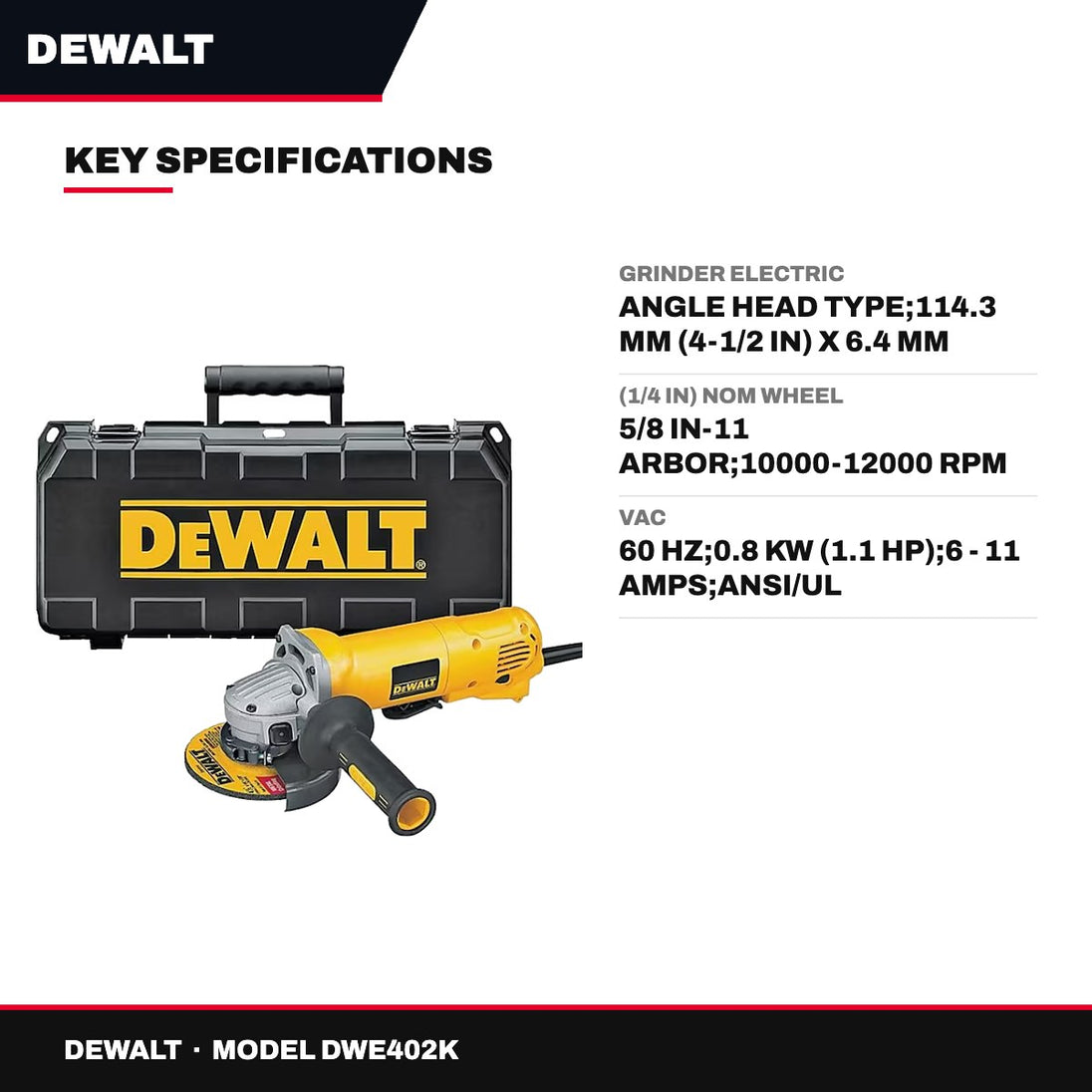 DeWalt DWE402K – 4-1/2" 11 Amp Angle Grinder with Kit Box