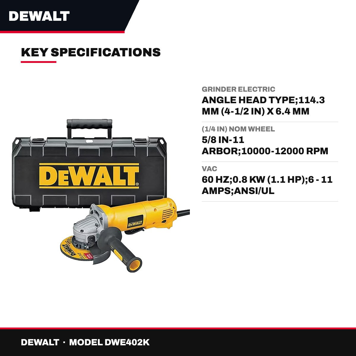 DeWalt DWE402K – 4-1/2" 11 Amp Angle Grinder with Kit Box