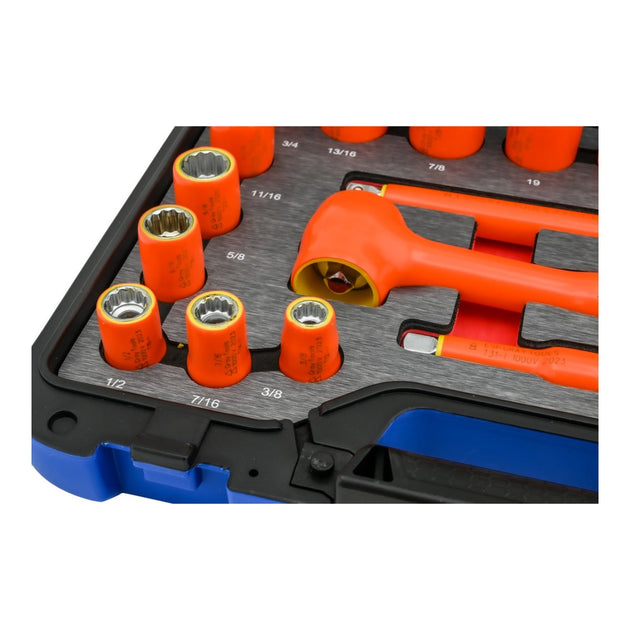 DeWalt DWMT74738 – 24 Piece 3/8 Drive 12 Point Sae And Metric – Standard Socket And Attachments Set, 1000V Insulated