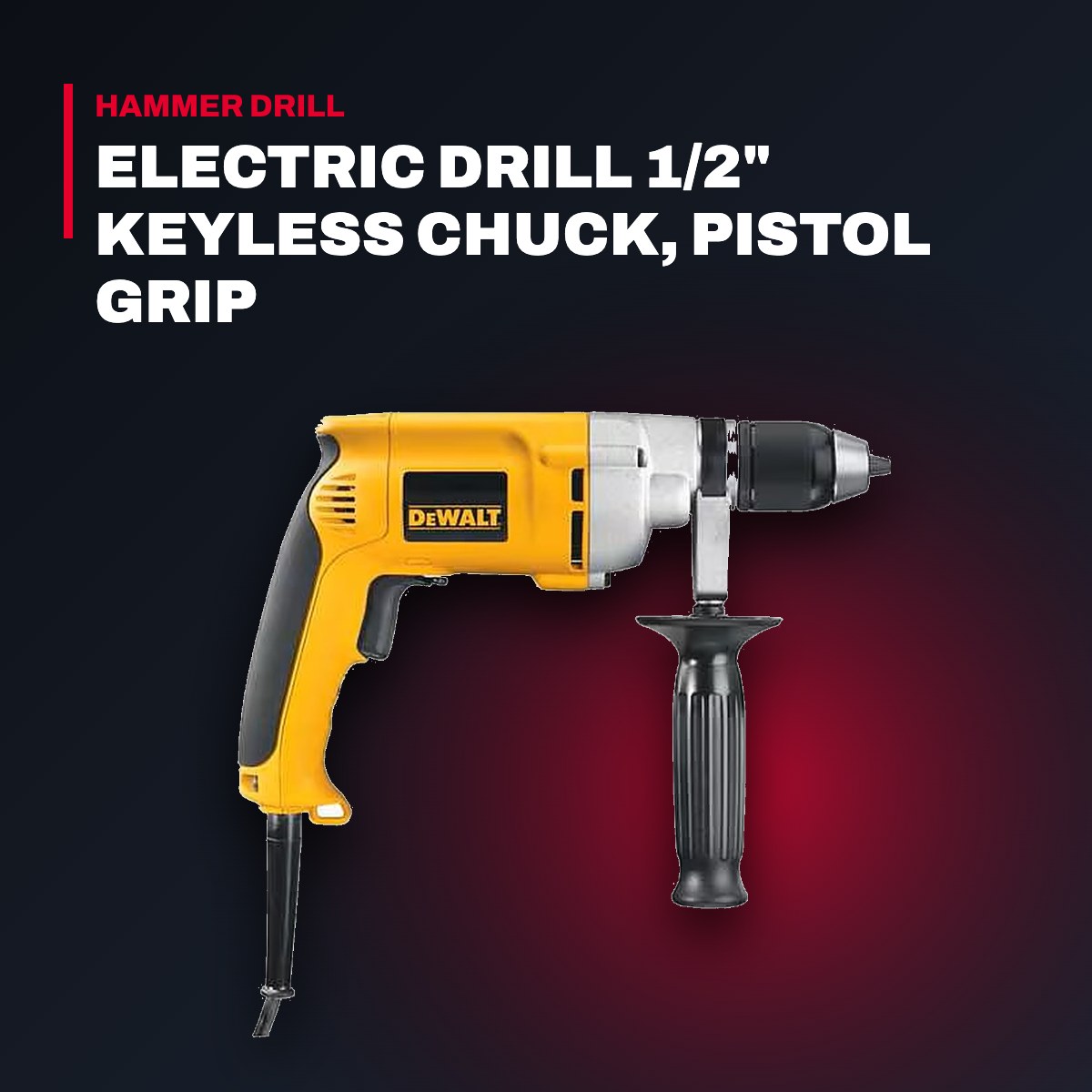 DeWalt Electric Drill 1/2" Keyless Chuck, Pistol Grip