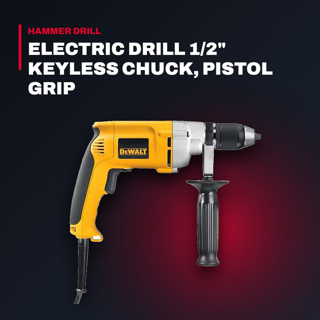 DeWalt Electric Drill 1/2" Keyless Chuck, Pistol Grip
